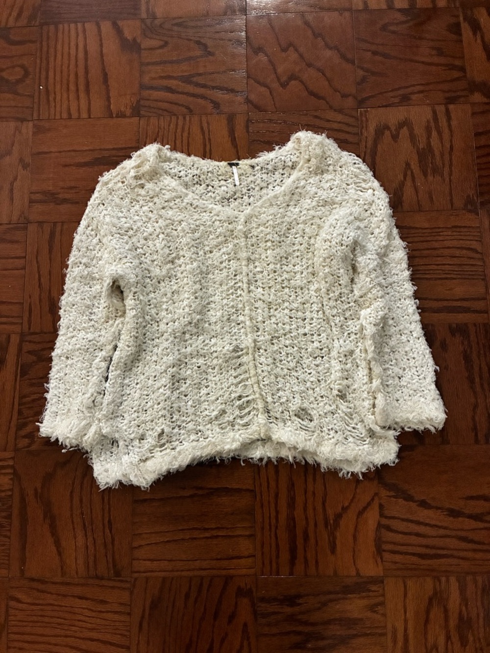 Free People Cream Open-Knit Scoop Neck Sweater